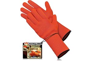 Medipaq® Long Wrist Protect Heat Proof Gloves (1x PAIR) - BBQ Gloves Heat Resistant - Oven Gloves Heat Resistant - Oven Gloves with Fingers - Heat Resistant Gloves - Orange