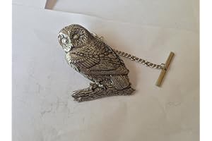 PRIDEINDETAILS B3 Tawny Owl Tack Tie Pin With Chain english pewter handmade in sheffield