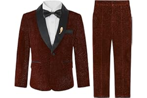 LOLANTA Traje de 4 Piezas para Niño, Set Smoking para Niños, Traje Brillante para Fiesta o Prom, Traje de PAJE para Boda con Blazer, Pantalones, Camisa y Pajarita