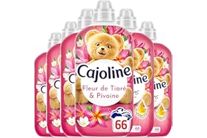 Cajoline Adoucissant linge liquide Fleur de la Tiaré & Pivoine Créations parfum et fraîcheur - 396 lavages -Lot de 6x66 lavages -1,386L