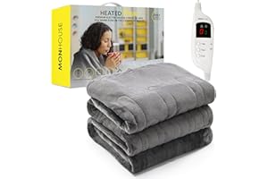 MONHOUSE Copriletto Riscaldato Coperta Elettrica Comandi Digitali Timer Fino A 9 Ore, 9 Impostazioni di Riscaldamento – Lavabile in Lavatrice - Singola 130X160Cm - Grigio