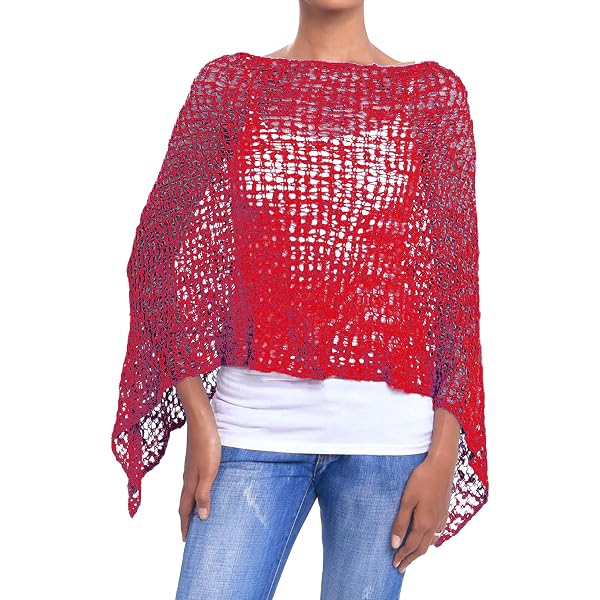 Mimosa Poncho da donna in stile popcorn, tinta unita, elasticizzato, con rete da pesca all'uncinetto, cachi, Taglia unica
