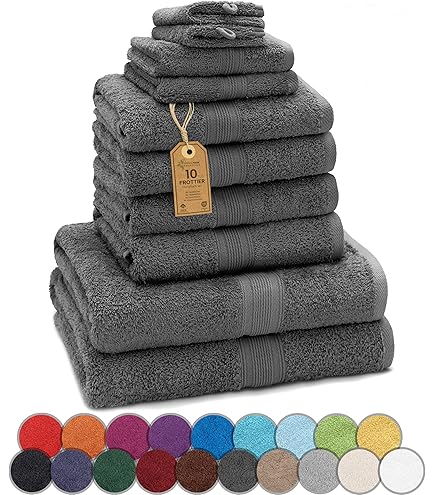 GREEN MARK 10-delige handdoekenset van 100% katoen – 4 handdoeken 50×100 cm, 2 badhanddoeken 70×140 cm, 2 gastendoekjes 30×50 cm en 2 washandjes - Grijs GREEN MARK 10-delige handdoekenset van 100% katoen – 4 handdoeken 50×100 cm, 2 badhanddoeken 70×140 cm, 2 gastendoekjes 30×50 cm en 2 washandjes - Grijs