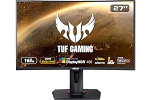 ASUS TUF Gaming VG27WQ Curved Gaming Monitor WQHD (2560x1440), 165Hz, Extreme Low Motion Blur, Adaptive-sync, FreeSync,1ms (MPRT), DisplayHDR 400, 27 pollici