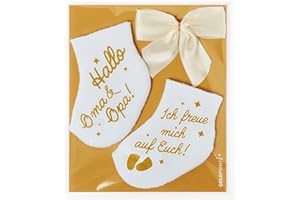 ‎GOLDPRINTZ goldprintz Oma und Opa Schwangerschaft verkünden - bedruckte Babysocken mit Postkarte zum Verschenken und Verschicken - ihr werdet Oma und Opa Überraschung - Handarbeit aus Deutschland