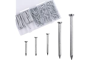 OMOTOOL Asortyment gwoździ stalowych (300 sztuk), ocynkowane gwoździe do betonu do zawieszania obrazów i obróbki drewna, gwoździe do płyt gipsowo-kartonowych i sosnowych, 5 rozmiarów, zestaw gwoździ
