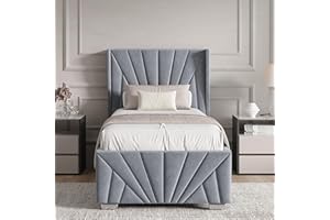 Blisswood Single Ottoman Bed Frame – Upholstered 3ft Bed with Headboard, Wooden Slats & Gas Lift-Up Storage Base – Small Single Bed for Kids Teens Girls or Guest Bedroom (90x190 cm Grey_No Mattress)