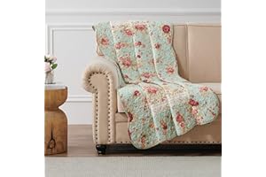 GREENLAND HOME FASHIONS Greenland Home Antyczna róża - klasyczny tradycyjny kwiatowy - 100% bawełna pikowana narzuta, 127 x 152 cm, niebieski