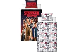 STRANGER THINGS Offiziell Lizenziertes Einzelbettbezug-Set mit Flammen-Design | Wendbare, beidseitig tragbare Bettwäsche inklusive passendem Kissenbezug | Perfekt für Kinderzimmer | Polycotton
