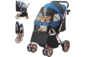 DWVO Cochecito para Perros,3 en1 Carrito para Mascotas Plegable Hasta 22 kg Carro para Perros para Mosquitera Portavasos EVA resistentes al desgaste 360° 58,5 x 76 x 105 cm