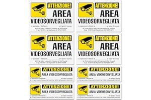 EVEREST ADV 8 Adesivi Misti cm 15x10 + 15x5 Videosorveglianza | Cartelli Area Videosorvegliata | Alta Resistenza all'Esterno | 8 Pezzi Adesivi