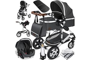 KESSER® Loops wózek dziecięcy 3 w 1, wózek dziecięcy, zestaw, w tym: Gondolka dla niemowląt, fotelik sportowy i fotelik samochodowy dla niemowląt – w pełni gumowe opony – torba do przewijania/ochrona przed deszczem/zestaw stołowy dla dzieci, asfaltowy szary / srebrny