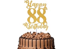 TOYVENTURES 1Pc Happy 88th Birthday Cake Topper Glitter Cheers to 88 Years Cake Topper 88 Fabulous Cake Decoration for Happy 88th Birthday Anniversary Party Cake Decorations Supplies Gold