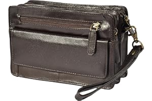 HOUSE OF LEATHER Mens Leather Wrist Bag Clutch Organiser Travel Mobile Money Handbag RALF Brown