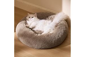 Bedsure Large Round Cat Bed - 50x50x13cm Small Dog Bed for Indoor Cats and Puppy, Washable Round Cat Beds for Small Dogs, Fluffy Calming Anti Anxiety Kitten Bed, Camel
