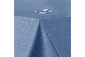 Flowen Mantel Antimanchas para Mesa Cuadrato 140x140 Azul. Ideal para Interiores,Comedor,Salon,Manteles para Exterior y Jardin. Mantel 100% Algodón Resinado en Tela Impermeable Efecto Lino.