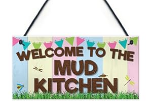RED OCEAN Welcome Mud Kitchen Home School Garden Outdoor Hanging Plaque Plot Gift Sign