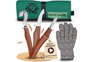 ALTIVATIV - Children's Carving Knife Set from 6, 8, 10 Years - [Includes Video Course] - 3-Piece Carving Set Children Personalised Roller Bag with Name Plate - Carving Knife Set with Gloves and