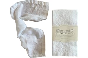 Eight Owls Linen Napkins – 100% Pure Stonewashed Linen Cloth Napkins – Mitered Corners - Size 45 cm x 45 cm – Set of 4 (Pure White)