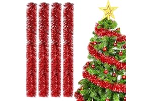 SinLaw Girlandy bożonarodzeniowe, 4 szt. girlanda z lametami bożonarodzeniowymi, czerwona girlanda na choinkę, 3 m, ozdoba choinkowa, girlanda na choinkę