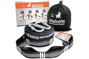 MalloMe XL Hängemattengurte – Hängematten-Baumgurte Set 2000+ LBS Heavy Duty 40 Loops & 100% No Stretch Suspension System Kit – Zubehör für Campinghängematten | 2 Karabiner | 12 Fuß