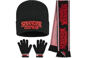 Stranger Things Beanie Hat, Winter Gloves & Scarf Set for Boys & Teens, 3 Pcs Knitted Winter Accessories, Warm Gifts for Him