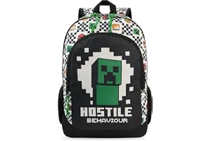 Get Trend Minecraft barnryggsäck, lätt 45 cm Creeper bokväska med vadderade remmar för resor skolväska spelare gåvor, Svart/M
