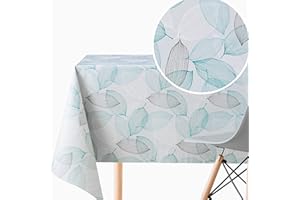 KP HOME Nappe Toile Cirée Feuille Naturel Nappe PVC Feuilles Grise et Bleu Turquoise Botanique Toile Cirée Rectangulaire 140 x 300 Facile à Nettoyer Nappe Plastique Étanche Nappe Ciree Rectangulaire