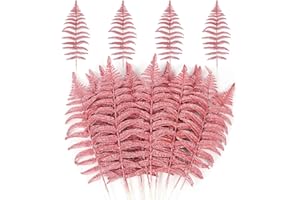 MWOOT 16 Pezzi Foglie di Natale Artificiale Glitterate, Finti Foglie Tropicali Natalizio, Rami di Piante Rosa per Fai Da Te Ghirlanda Albero di Natale Bouquet di Nozze Casa Giardino Decorazione