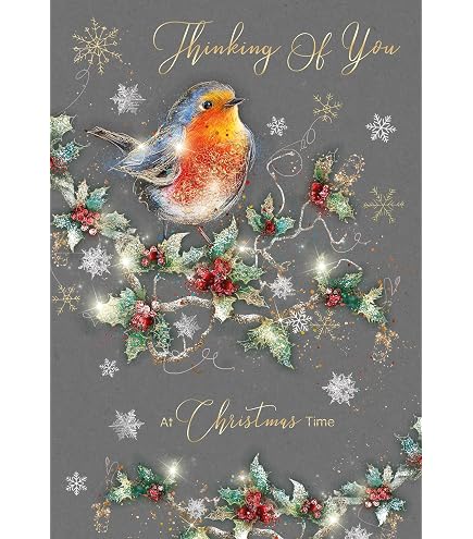 Nigel Quiney Weihnachtskarte 'Thinking Of You' - Elegante Karte Mit Silberfolie & Blumenmotiv