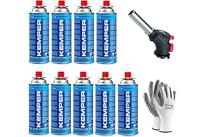 HYTAMA TOOLS KEMPER - Chalumeau à gaz Multi-usages Soudure Brasage Cuisine + 9 Cartouche de gaz butane 227gr + Gants gratuits
