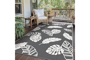 GENIMO Outdoor Rug 180x275cm – Waterproof & UV Resistant Large Patio Mat, Reversible Garden Carpet for Backyard, Balcony, RV, Picnic – White & Grey