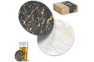 SHYAWORLD 100 Posavasos de Cartón Originales, Decorativos y Absorbentes para Bebidas y Líquidos. Portavasos para Mesa con Efectos de Acabado 10 x 10 cm y 1,4 mm Espesor. (Efecto Marble Redondo, 100)