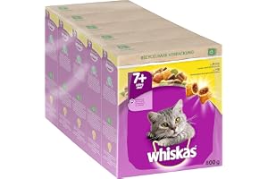 Whiskas Senior 7+ torrfoder kyckling, 5 x 800 g (5 förpackningar) – torrfoder för äldre katter – olika produktförpackningar f