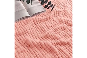 Comfy Cubs Koc muślinowy dla dorosłych, bardzo duży 229 x 168 cm, 6-warstwowy chłodzący bawełniany miękki, oddychający i ciepły, narzuta do sypialni, na kanapę do salonu (Lace Pink, Twin - muślin)