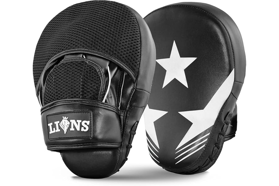 Lions Curved Focus Pads Hook & Jabs Gloves Punch Bag Mitts Boxing MMA Kick Training