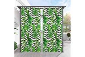 ANHOPE Rideaux D'extérieur Imperméable Rideaux Extérieur avec Oeillet Rideau Imprime Tropical Plante Feuille de Palmier Rideau pour Jardin Pergola Terrasse Balcon 132L X 214H cm (2 Panneaux)