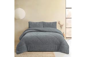 NH NOVOTEXTIL HOGAR Edredón Invierno Sherpa Cama 150 (250x260) Extra Grueso 560gr/m2 Efecto Borreguito - Edredón Suave, Cálido y Transpirable con 2 Fundas Almohada (50x70) (Poltava Gris)