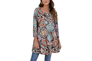 Enmain Femme Tunique à 3/4 Manches Longues Chemise Imprimée à Motifs Floraux Paisley pour Les Femmes Casual élégant Chic T-Shirt Blouses