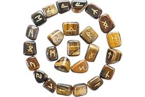 Crocon Tiger Eye Gemstone runes Elder Futhark Alphabet Engraved Symbol Rune Healing Balancing meditation Stones 25 pcs Set crystal rune Home Office Decor. Size: 15-20 mm