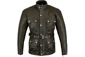 BIKERS GEAR AUSTRALIA Giacca moto classica con protezioni in pelle bovina cerata e oliata, colore nero