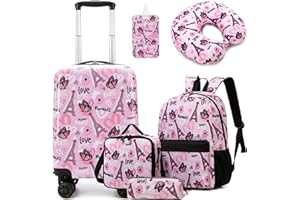 HTgroce 5pcs Valigia per Bambina con Maniglia Retrattile Zaino Bagaglio a Mano, con ruote girevoli a 360 °