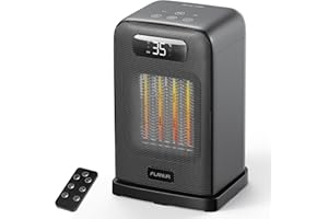 FLANUR Heizlüfter Energiesparend, 1500W PTC Keramik Heizlüfter, Tragbarer Heizlüfter mit Thermostat & ECO-Modus, 4 Modi Heizlüfter, Digitalanzeige, 12-Std.-Timer, 35dB leiser Elektroheizung - Schwarz