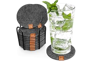Miqio® Design Filz Glasuntersetzer rund | 12-er Set + Halter | Nachhaltige Oekotex Untersetzer für Getränke, Kerzen, Tassen, Bar, Gläser | Tisch Deko | dunkelgrau