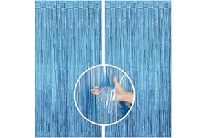 TAKUZA Lametta Vorhang Blau 2 Stück, Lametta Vorhänge Blau Glitzer 1m x 2,5m, Glitzervorhang Lametta Blau, Lametta Blau Lang Geeignet für Geburtstag Hochzeit Graduation Festliche Party Deko