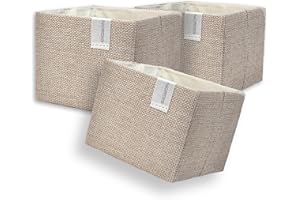 NORDIS DESIGN Mini Aufbewahrungskörbchen 3er Set (11x11x9cm), Premium Aufbewahrungskorb klein als Aufbewahrungsbox Bad, Organizer Wickelkommode, Utensilo & Premium Organizer Stoff beige uni