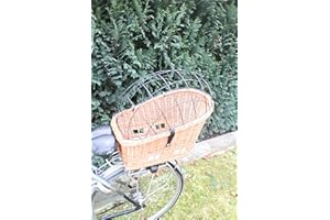 Marcus´ Weidenhandel Hundefahrradkorb für Gepäckträger aus Weide mit Metallgitter und Kissen Natur XL oder XXL Gepäckträgerkorb Weidenkorb Hundekorb Tierkorb (XL ohne Kissen)