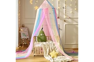 Wnqou Rainbow Bed Canopy,X-Large Princess Rainbow Canopy Hanging Netting for Girls Bedroom Decor,Kids Fairy Dream Play Tent for Room,Reading Corner