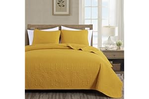 Chezmoi Collection Austin - Set di 3 copriletto trapuntato Pinsonic per letto king size, colore: senape