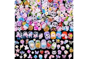 DOUBORQ Cute 3D Nail Charms Rabbit Bear Flamingo Frog Dinosaur Candy Cat Penguin Cartoon Mix Jewelry Charms for Nail Art Design DIY Crafts Accessories Decorations (220)